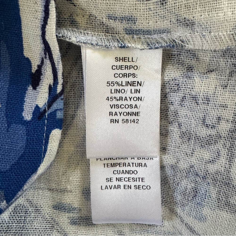 London Times Linen Blend Halter Sleeveless Seaside Print Shift A-Line Dress 8-10 - Picture 12 of 12